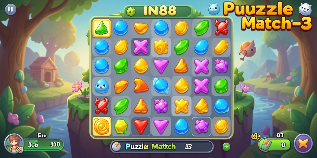 Tampilan antarmuka IN88 menampilkan permainan Puzzle Match-3 yang menarik.