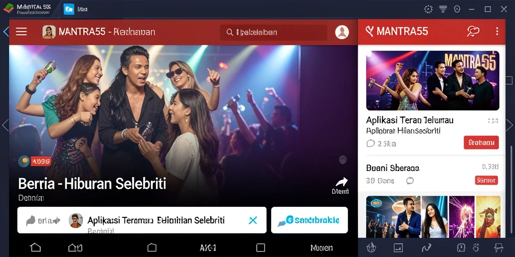 Tampilan antarmuka aplikasi MANTRA55 dengan berita selebriti terbaru.
