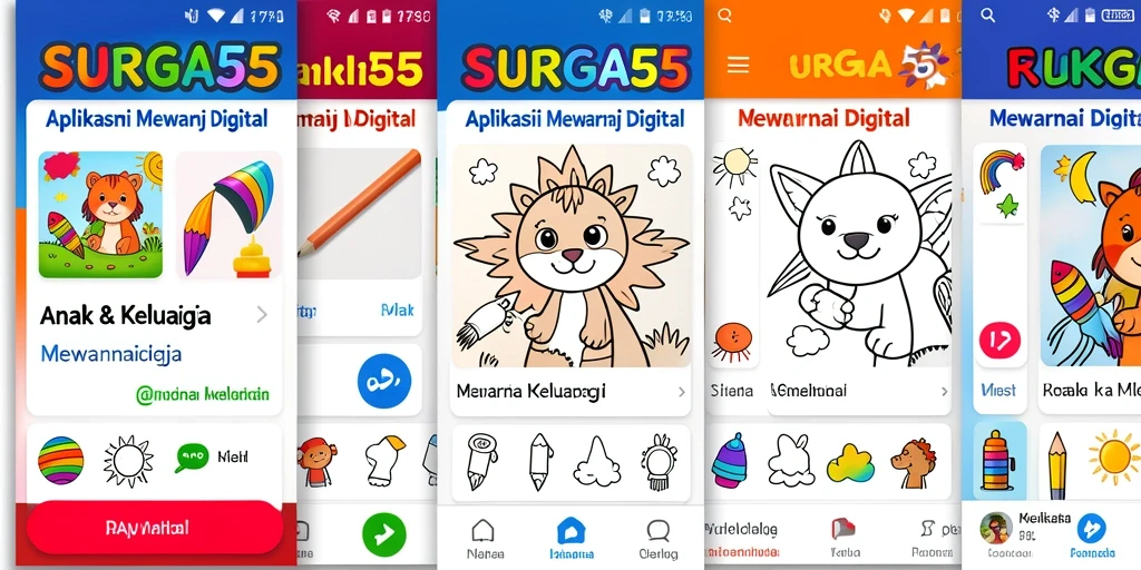 Antarmuka SURGA55 yang menarik untuk anak-anak saat mewarnai.